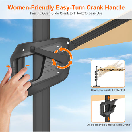 Patioslife Aegis Pro Cantilever Umbrella with Reinforced Aluminum Ribs and Pole for Patios, Gardens & Decks