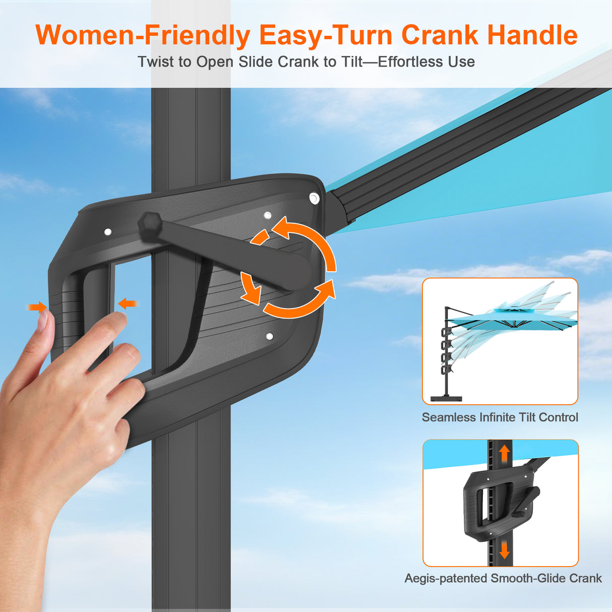 Patioslife Aegis Pro™ Cantilever Umbrella with Cross Metal Base, Reinforced & Powder-Coated Aluminium Ribs and Pole, Ideal for Garden & Patio