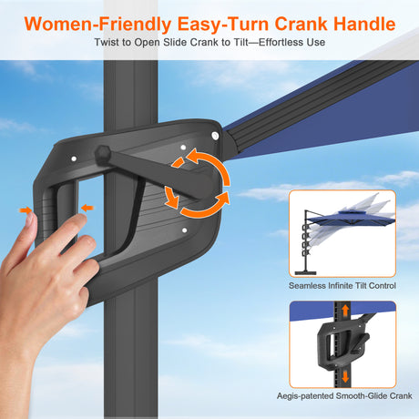 Patioslife Aegis Pro Cantilever Umbrella with Reinforced Aluminum Ribs and Pole for Patios, Gardens & Decks