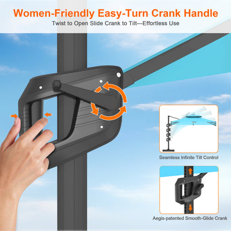 Patioslife Aegis Pro Cantilever Umbrella with Built-In LED Lights and Reinforced Aluminum Ribs and Pole for Patios & Gardens