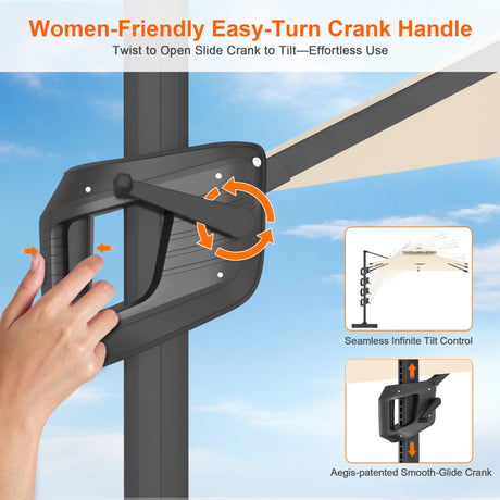 Patioslife Aegis Pro Cantilever Umbrella with Built-In LED Lights and Reinforced Aluminum Ribs and Pole for Patios & Gardens