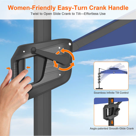 Patioslife Aegis Pro Cantilever Umbrella with Built-In LED Lights and Reinforced Aluminum Ribs and Pole for Patios & Gardens