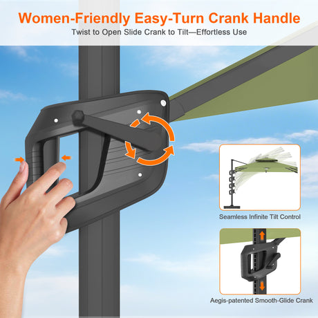 Patioslife Aegis Pro Cantilever Umbrella with Built-In LED Lights and Reinforced Aluminum Ribs and Pole for Patios & Gardens