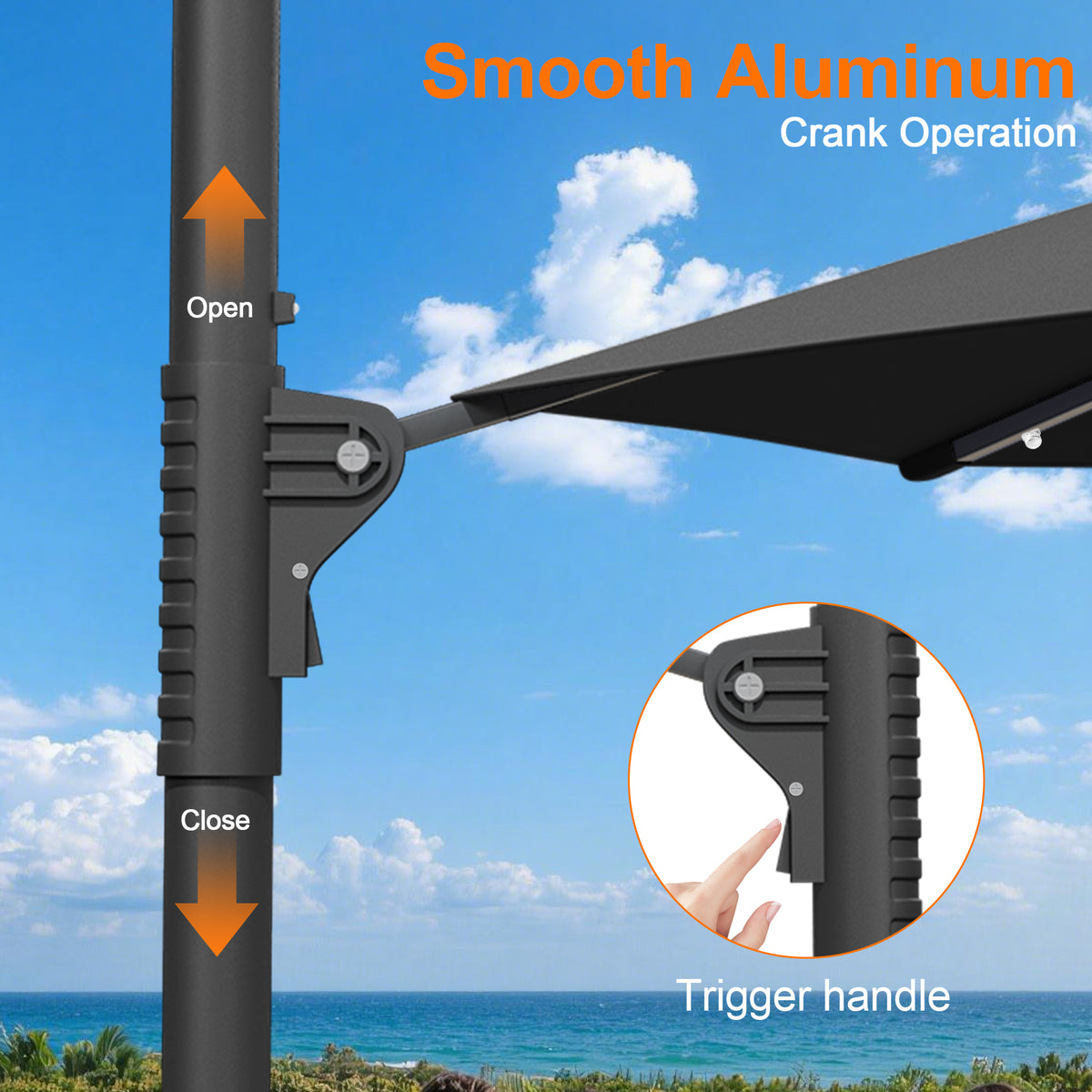 Patioslife Aegis 10ft Round Cantilever Patio Umbrella with solar LED lights | Premium Cover | Large Base