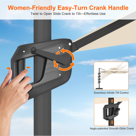 Patioslife Aegis Pro Cantilever Umbrella with Reinforced Aluminum Ribs and Pole for Patios, Gardens & Decks