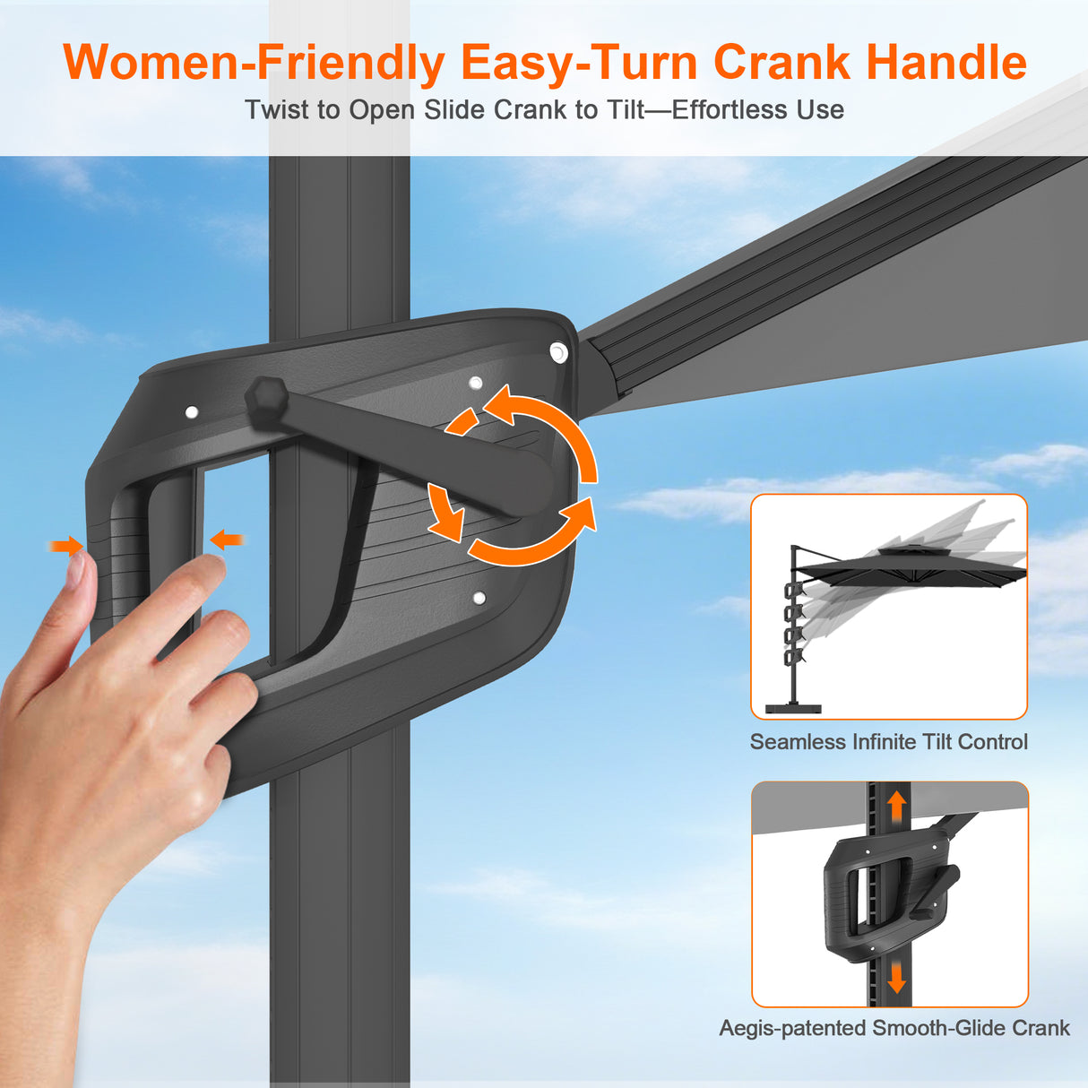 Patioslife Aegis Pro™ Cantilever Umbrella with Cross Metal Base, Reinforced & Powder-Coated Aluminium Ribs and Pole, Ideal for Garden & Patio