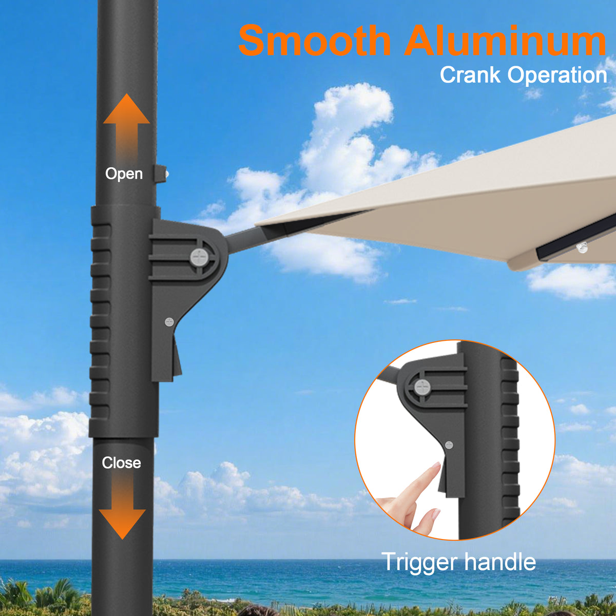 Patioslife Aegis 10ft Round Cantilever Patio Umbrella with solar LED lights | Premium Cover | Large Base
