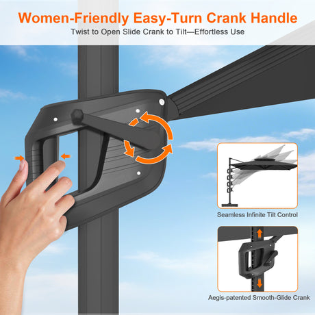 Patioslife Aegis Pro Cantilever Umbrella with Reinforced Aluminum Ribs and Pole for Patios, Gardens & Decks