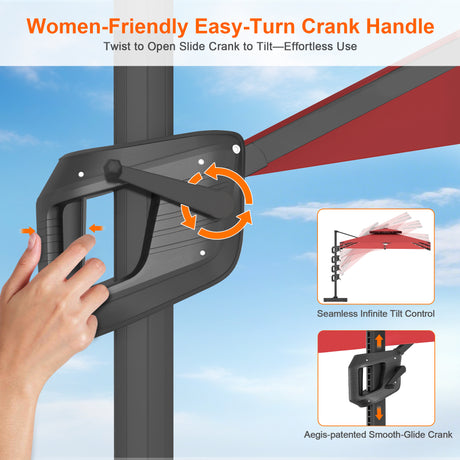 Patioslife Aegis Pro Cantilever Umbrella with Built-In LED Lights and Reinforced Aluminum Ribs and Pole for Patios & Gardens