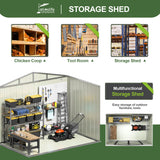 Patioslife Galvanized Steel Metal Storage Shed, Gable Roof Outdoor Shed for Backyard Garden Tools, Rust-Resistant Utility Tool Shed-Patioslife