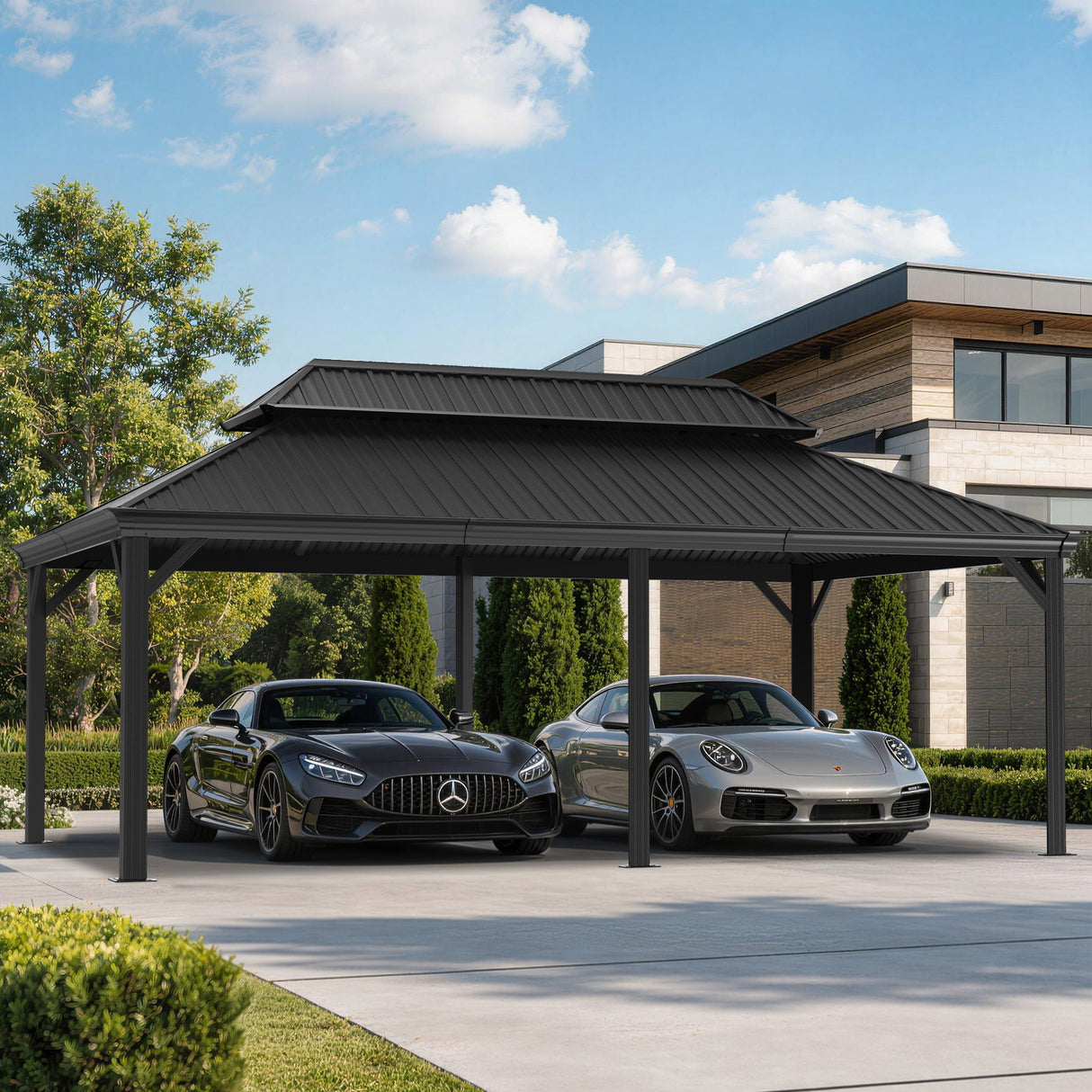 Patioslife All-Weather Aluminum Carport – Steel Roof Canopy for Cars, Motorcycles, RVs & Boats