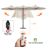Patioslife Aegis Premium Motorized Double-Sided Patio Umbrella — Remote Control, UPF 50+, Solar LED & Windproof Frame