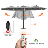 Patioslife Aegis Premium Motorized Double-Sided Patio Umbrella — Remote Control, UPF 50+, Solar LED & Windproof Frame