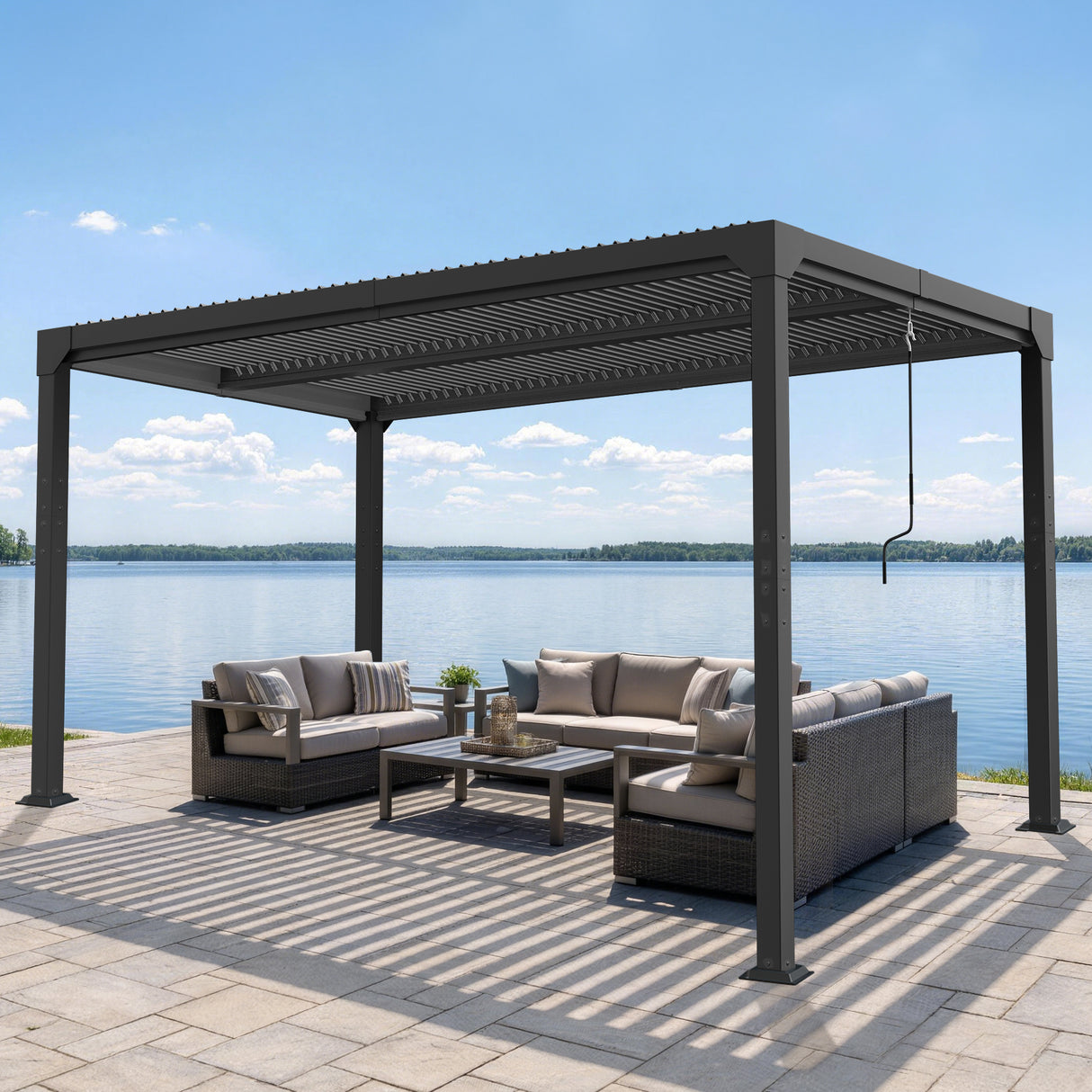 Patioslife Atlantic | Metal Louvered Pergola with Adjustable Roof, Freestanding All-Weather Shelter for Deck, Patio & Poolside