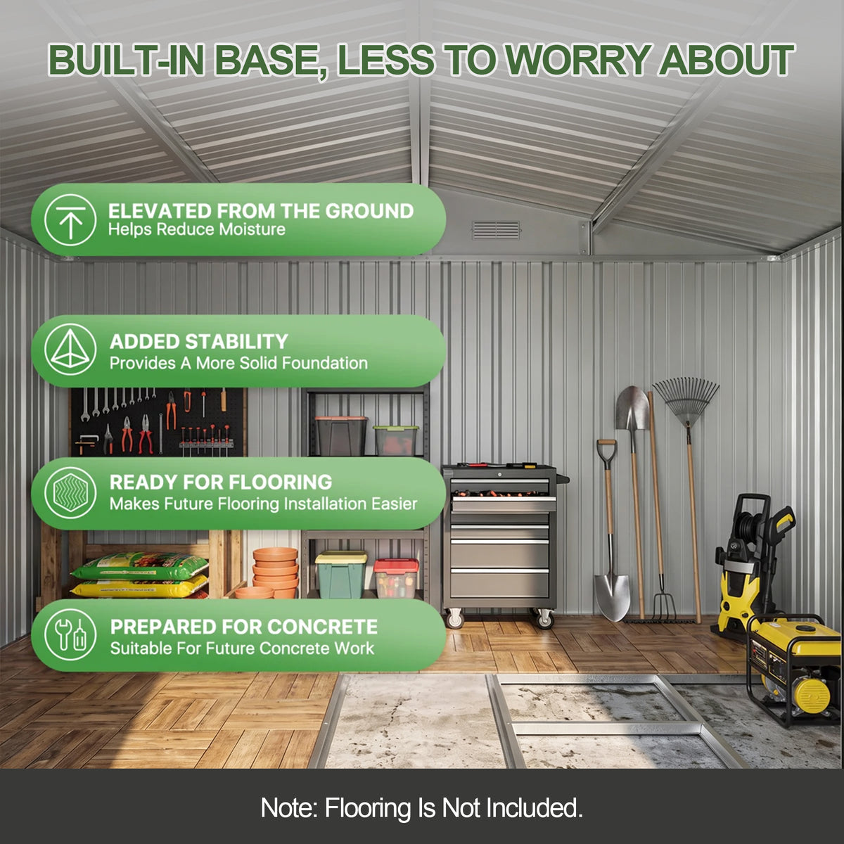 Patioslife Galvanized Steel Metal Storage Shed, Gable Roof Outdoor Shed for Backyard Garden Tools, Rust-Resistant Utility Tool Shed-Patioslife