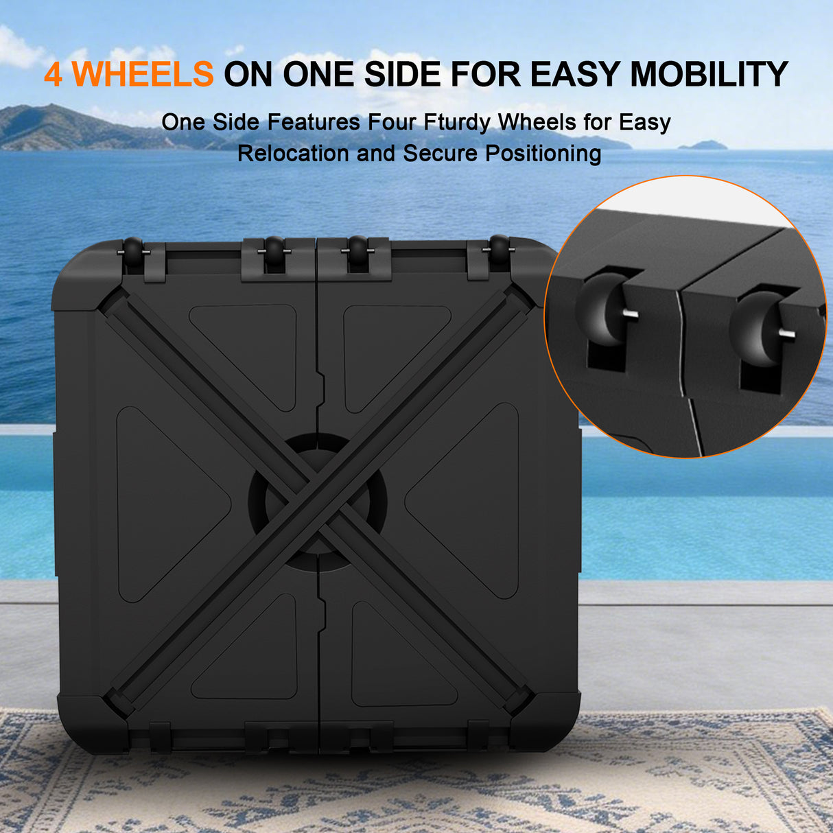 Patioslife™ Cantilever Umbrella Base 250–440lb, Heavy-Duty Outdoor Rolling Stand, Refillable HDPE Offset Weights with Wheels for Patio, Garden & Poolside Stability