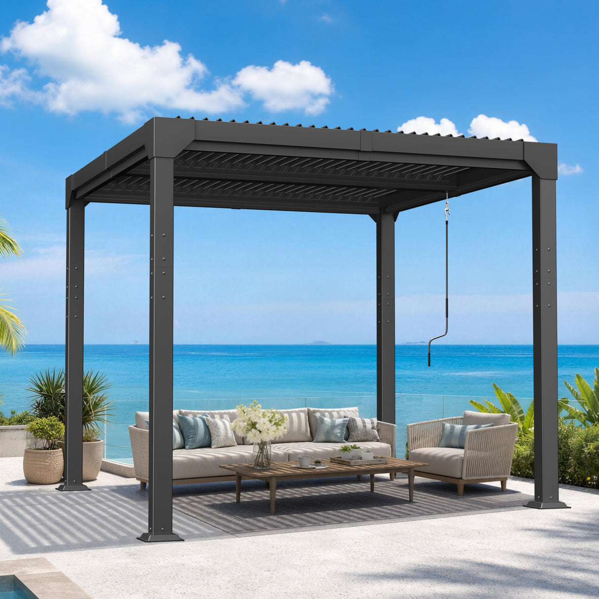 Patioslife Atlantic |10 x 10ft Metal Louvered Pergola with Adjustable Roof, Modern Outdoor Shade Structure for Garden, Deck & Patio