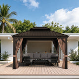 Patioslife Haven Hardtop Gazebo Reinforced 4.7" x 4.7" Aluminum Posts, Galvanized Steel Roof with Drainage Gutters, Double-Vented Hardtop Gazebo with Curtains & Netting for Backyard Patio