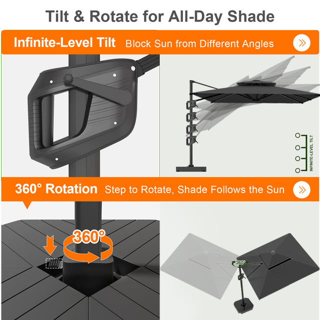 Patioslife Aegis Premium Cantilever Umbrella with Built-In LED Strip Lights and Reinforced Aluminum Ribs & Pole for Patios & Gardens