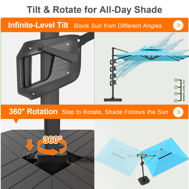 Patioslife Aegis Premium Cantilever Umbrella with Built-In LED Strip Lights and Reinforced Aluminum Ribs & Pole for Patios & Gardens