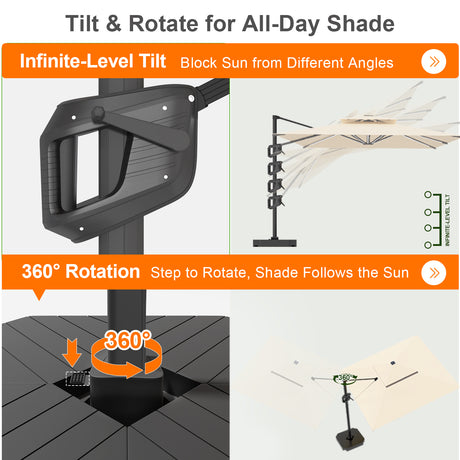 Patioslife Aegis Premium Cantilever Umbrella with Built-In LED Strip Lights and Reinforced Aluminum Ribs & Pole for Patios & Gardens