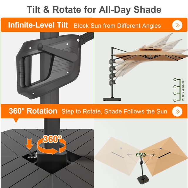 Patioslife Aegis Premium Cantilever Umbrella with Built-In LED Strip Lights and Reinforced Aluminum Ribs & Pole for Patios & Gardens