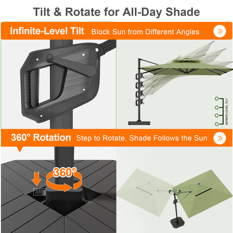 Patioslife Aegis Premium Cantilever Umbrella with Built-In LED Strip Lights and Reinforced Aluminum Ribs & Pole for Patios & Gardens
