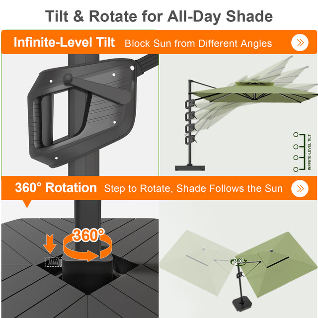 Patioslife Aegis Premium Cantilever Umbrella with Built-In LED Strip Lights and Reinforced Aluminum Ribs & Pole for Patios & Gardens