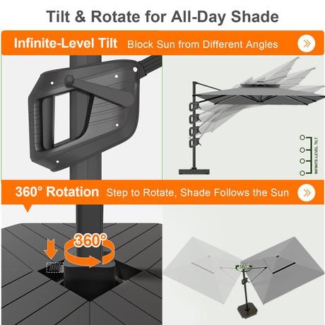Patioslife Aegis Premium Cantilever Umbrella with Built-In LED Strip Lights and Reinforced Aluminum Ribs & Pole for Patios & Gardens