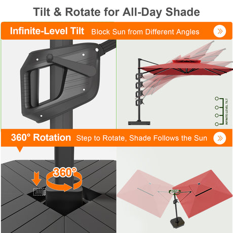 Patioslife Aegis Premium Cantilever Umbrella with Built-In LED Strip Lights and Reinforced Aluminum Ribs & Pole for Patios & Gardens
