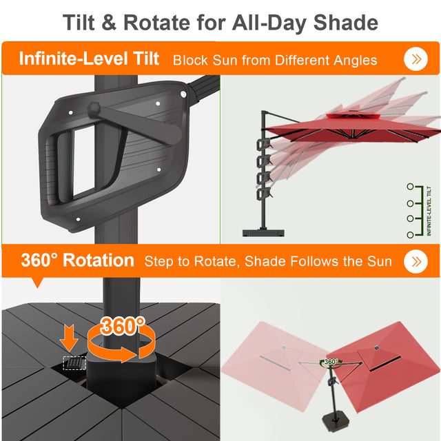 Patioslife Aegis Premium Cantilever Umbrella with Built-In LED Strip Lights and Reinforced Aluminum Ribs & Pole for Patios & Gardens