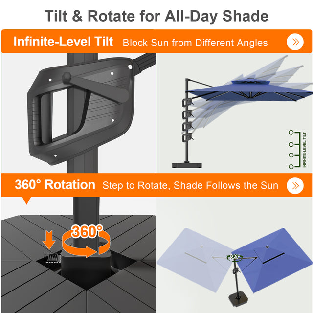 Patioslife Aegis Premium Cantilever Umbrella with Built-In LED Strip Lights and Reinforced Aluminum Ribs & Pole for Patios & Gardens