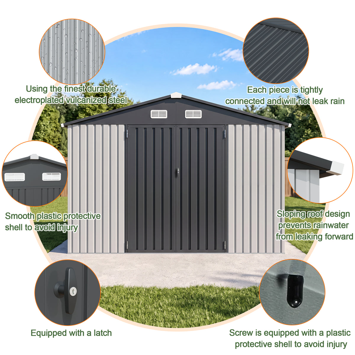 Patioslife YardVault Pro Metal Storage Shed with Window, Galvanized Steel Outdoor Tool Shed