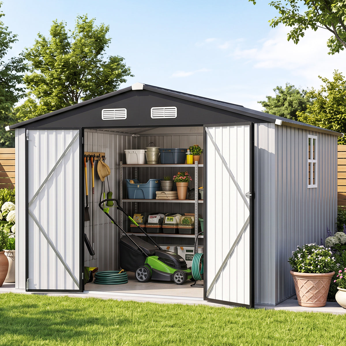 Patioslife YardVault Pro Metal Storage Shed with Window, Galvanized Steel Outdoor Tool Shed