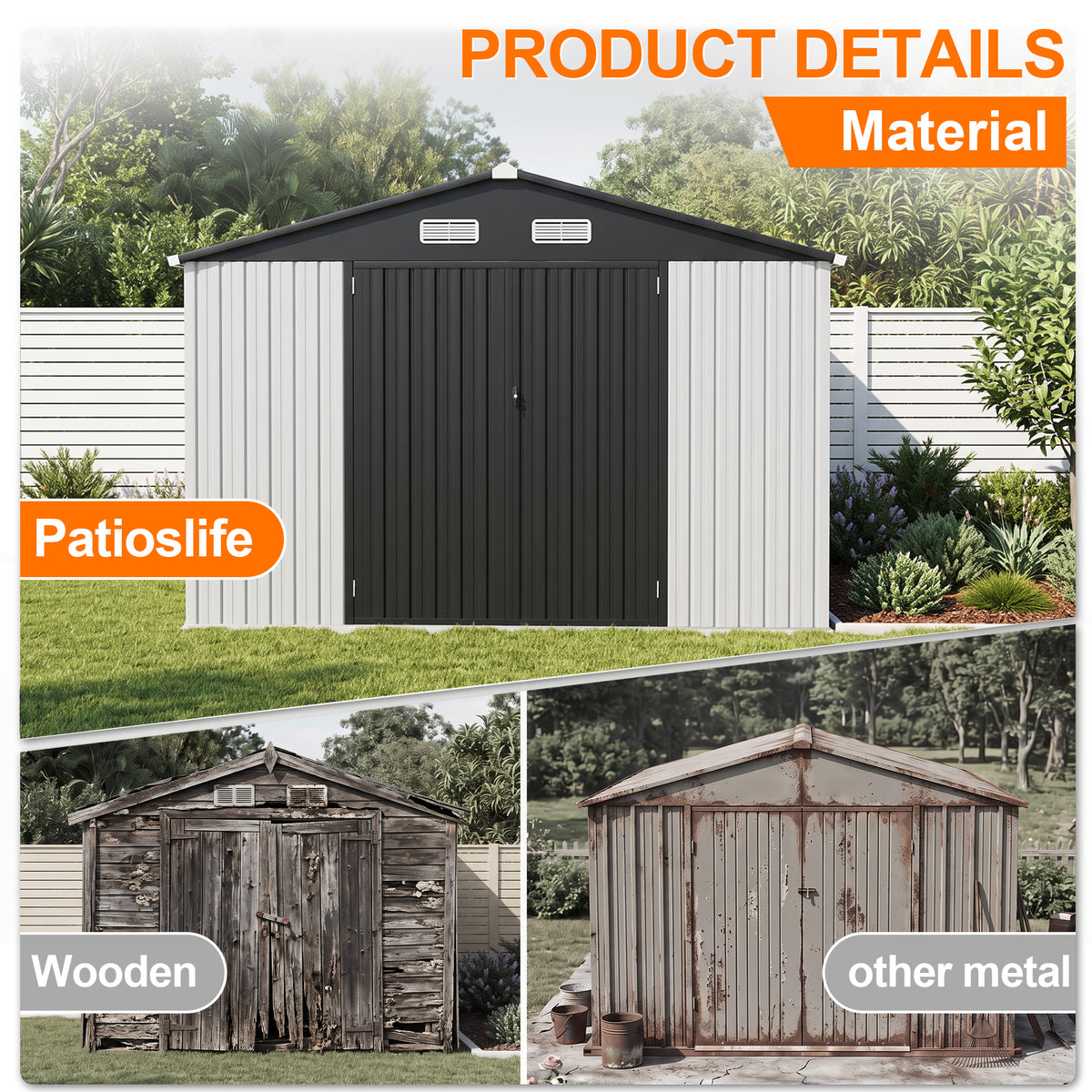Patioslife YardVault Pro Metal Storage Shed with Window, Galvanized Steel Outdoor Tool Shed
