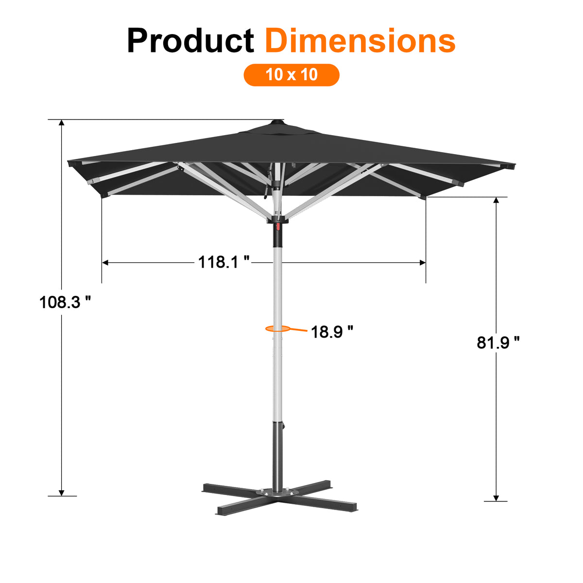 Patioslife 9ft, 10ft & 11ft Patio Umbrella – Round & Square Heavy Duty Aluminum Outdoor Market Umbrella with Double Vented Canopy