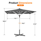 Patioslife 9ft, 10ft & 11ft Patio Umbrella – Round & Square Heavy Duty Aluminum Outdoor Market Umbrella with Double Vented Canopy