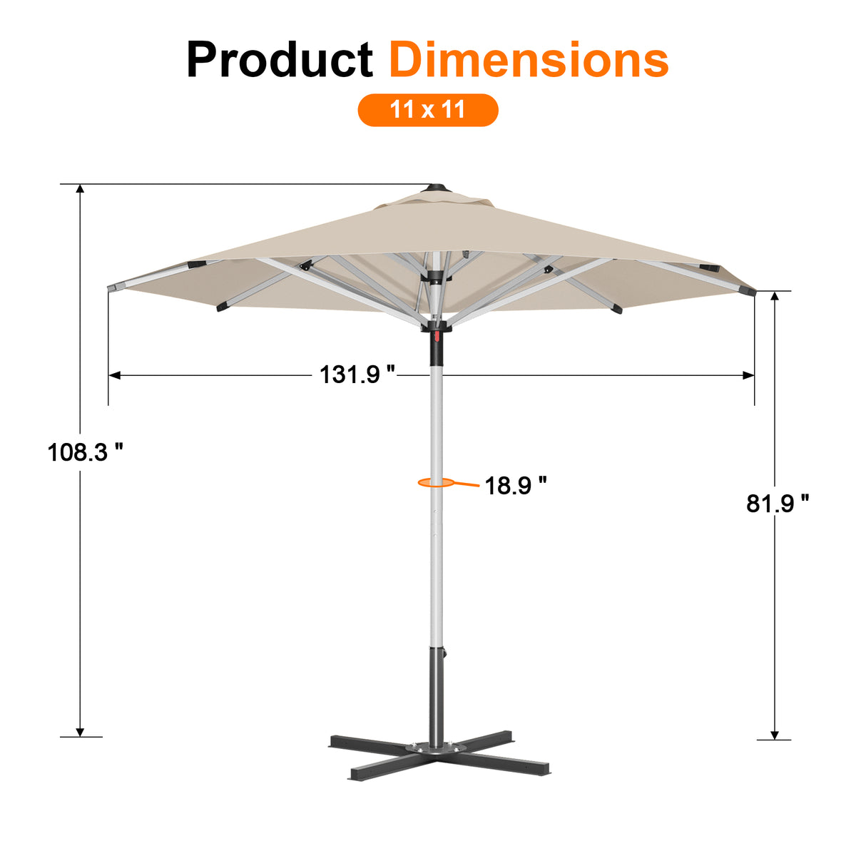 Patioslife 9ft, 10ft & 11ft Patio Umbrella – Round & Square Heavy Duty Aluminum Outdoor Market Umbrella with Double Vented Canopy