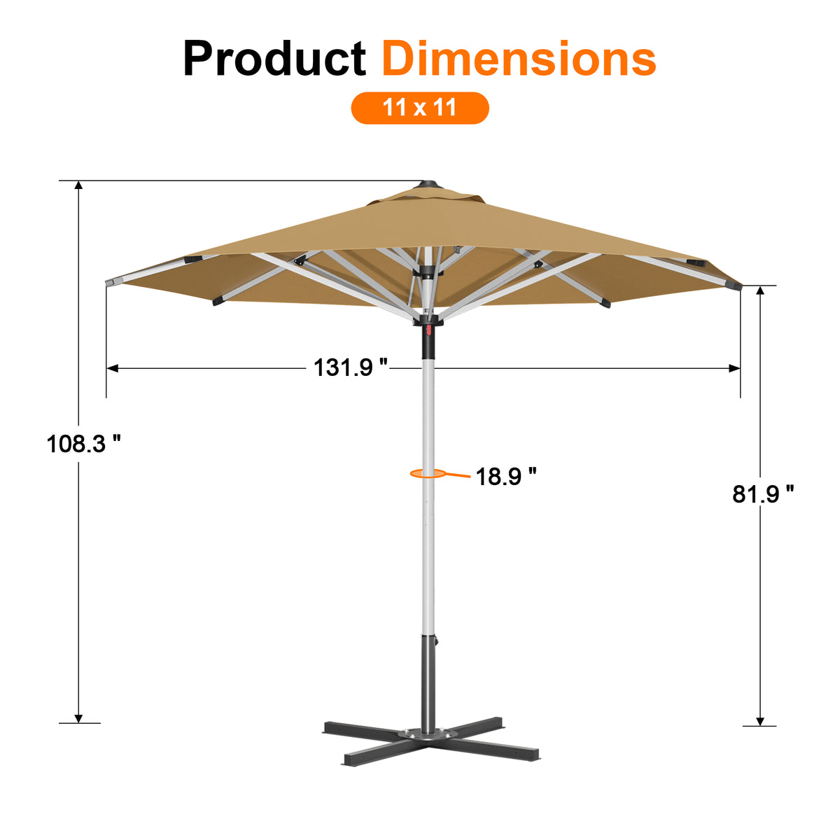Patioslife 9ft, 10ft & 11ft Patio Umbrella – Round & Square Heavy Duty Aluminum Outdoor Market Umbrella with Double Vented Canopy