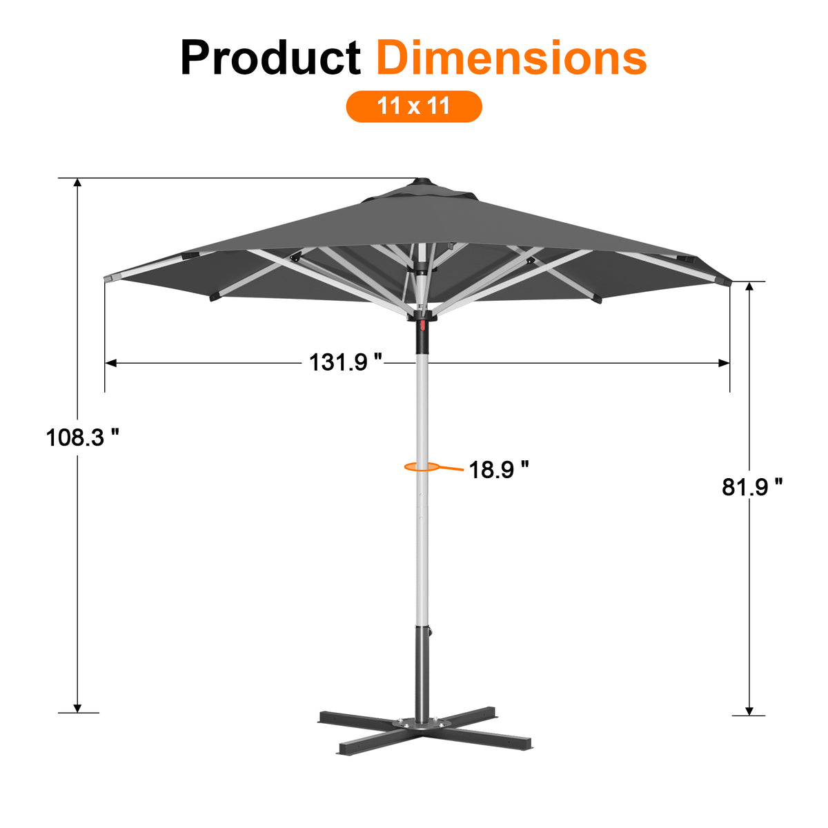 Patioslife 9ft, 10ft & 11ft Patio Umbrella – Round & Square Heavy Duty Aluminum Outdoor Market Umbrella with Double Vented Canopy