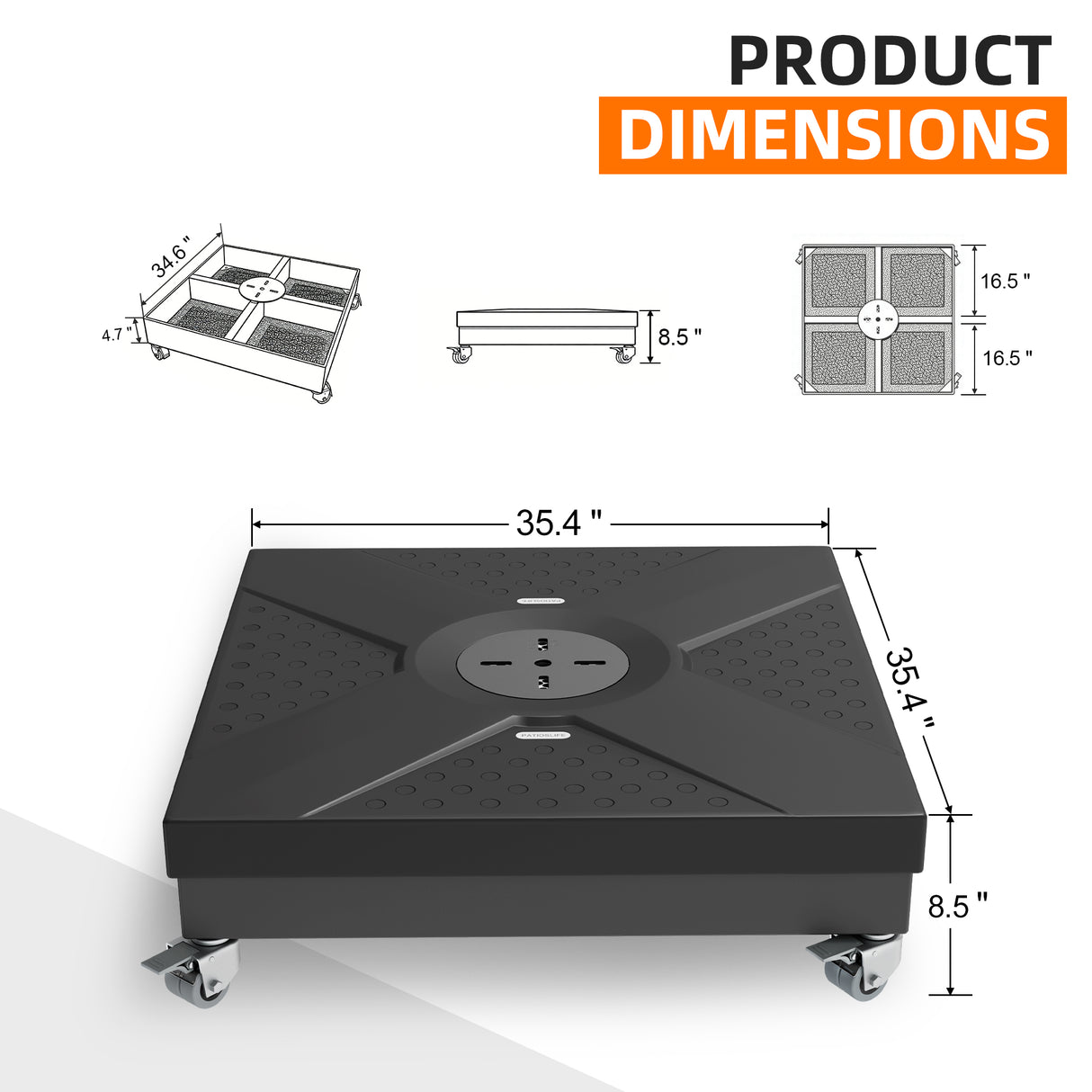 Patioslife Heavy-Duty Cantilever Umbrella Base with Wheels up to 880lb, Decorative Modular Rolling Stand Compatible with Aegis Series and Most Offset Umbrellas, for Patio, Garden, Lawn and Poolside Use