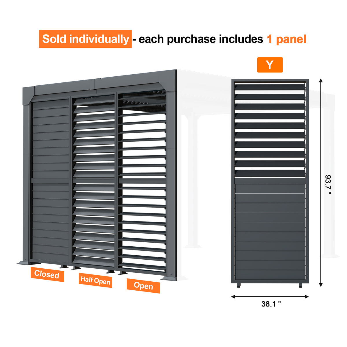 Patioslife Atlantic Series Aluminum Louvered Pergola Side Panel – Adjustable Louver Privacy Wall for Shade, Privacy & Airflow