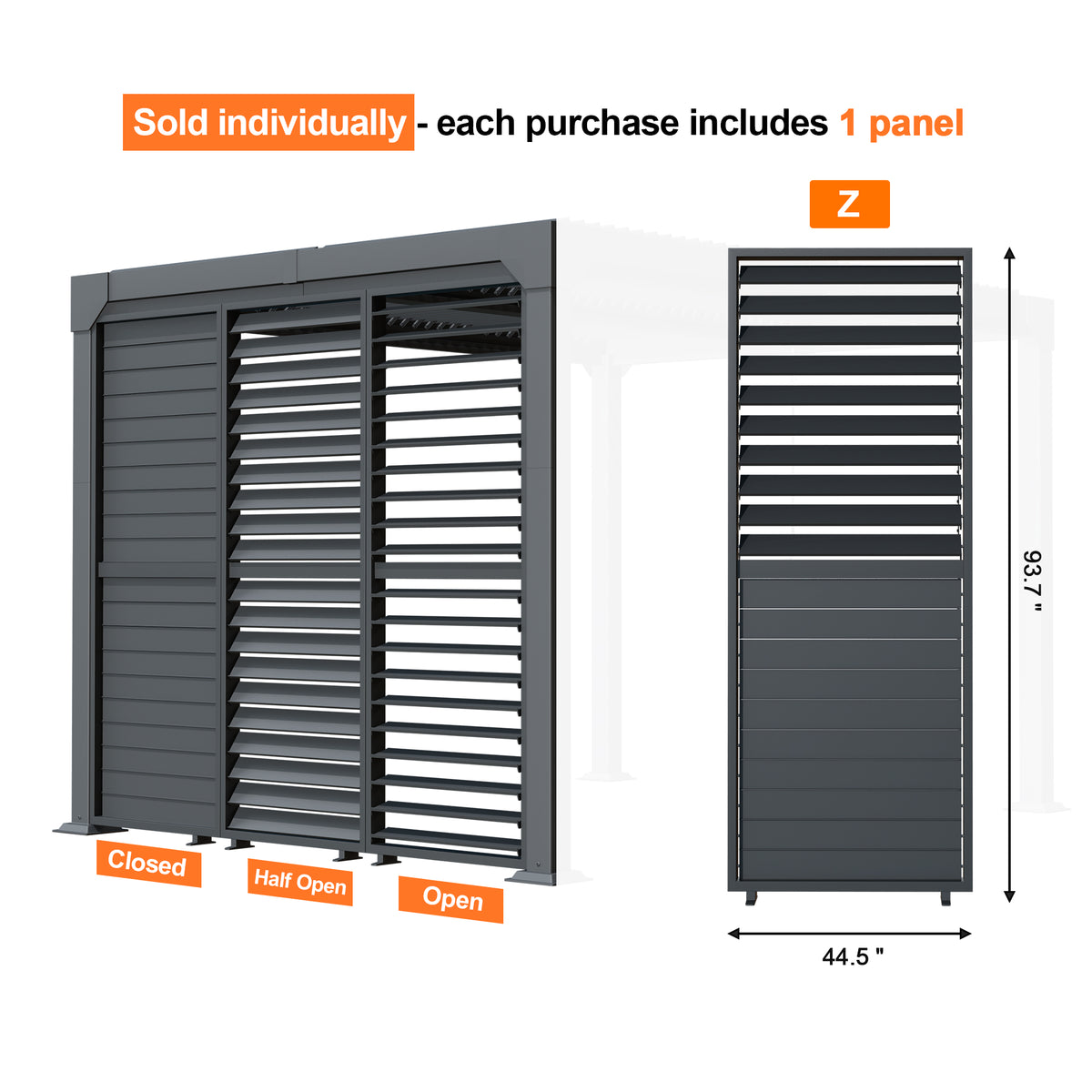 Patioslife Atlantic Series Aluminum Louvered Pergola Side Panel – Adjustable Louver Privacy Wall for Shade, Privacy & Airflow