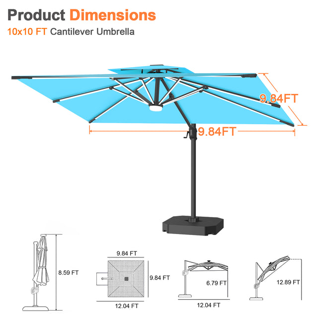 Patioslife Aegis Premium Cantilever Umbrella with Full-Rib LED Strip Lighting, Fibreglass Ribs and Powder-Coated Aluminium Pole for Luxury Garden & Patio Shade