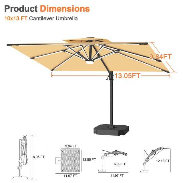Patioslife Aegis Premium Cantilever Umbrella with Full-Rib LED Strip Lighting, Fibreglass Ribs and Powder-Coated Aluminium Pole for Luxury Garden & Patio Shade