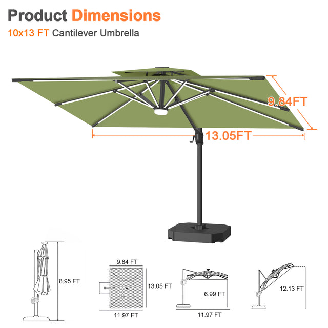 Patioslife Aegis Premium Cantilever Umbrella with Full-Rib LED Strip Lighting, Fibreglass Ribs and Powder-Coated Aluminium Pole for Luxury Garden & Patio Shade