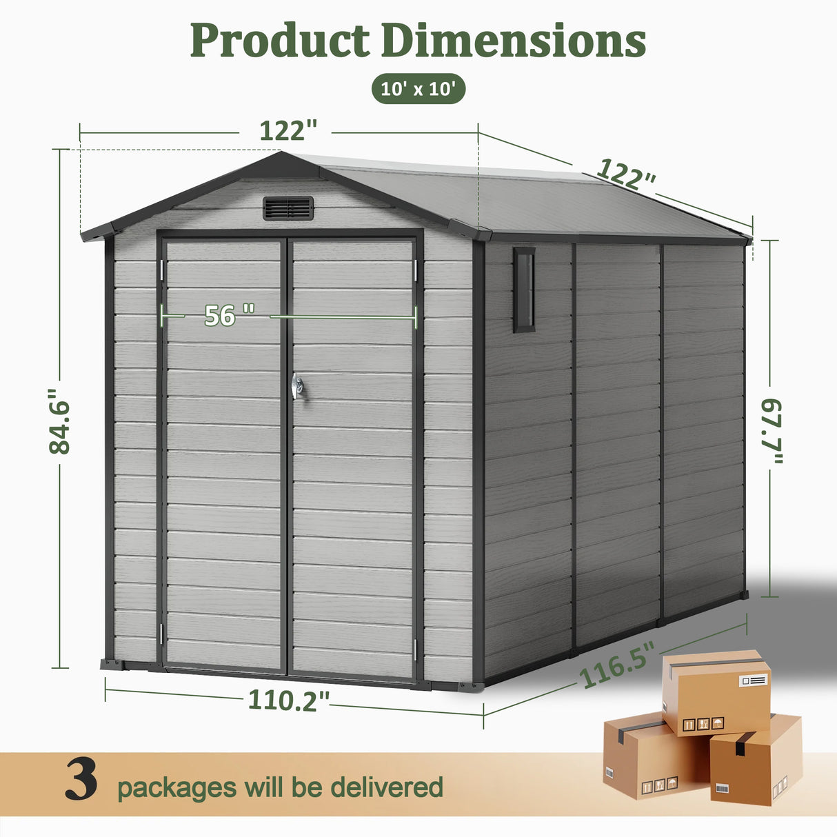 Patioslife YardVault Outdoor Storage Shed with Floor, All-Weather Resin Shed for Tools, Bikes & Lawn Equipment