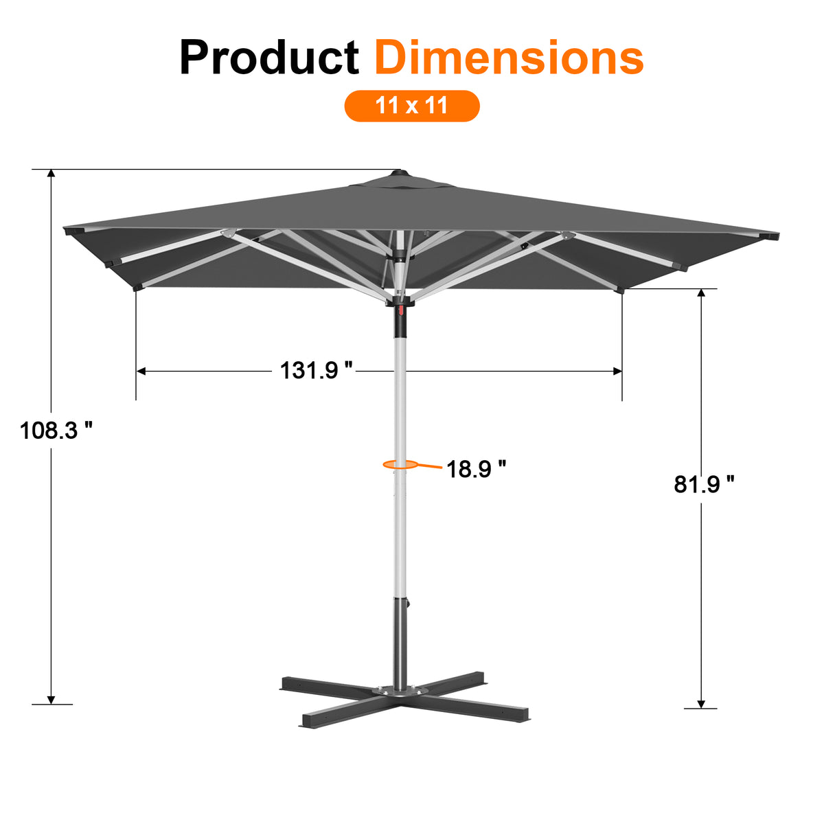 Patioslife 9ft, 10ft & 11ft Patio Umbrella – Round & Square Heavy Duty Aluminum Outdoor Market Umbrella with Double Vented Canopy