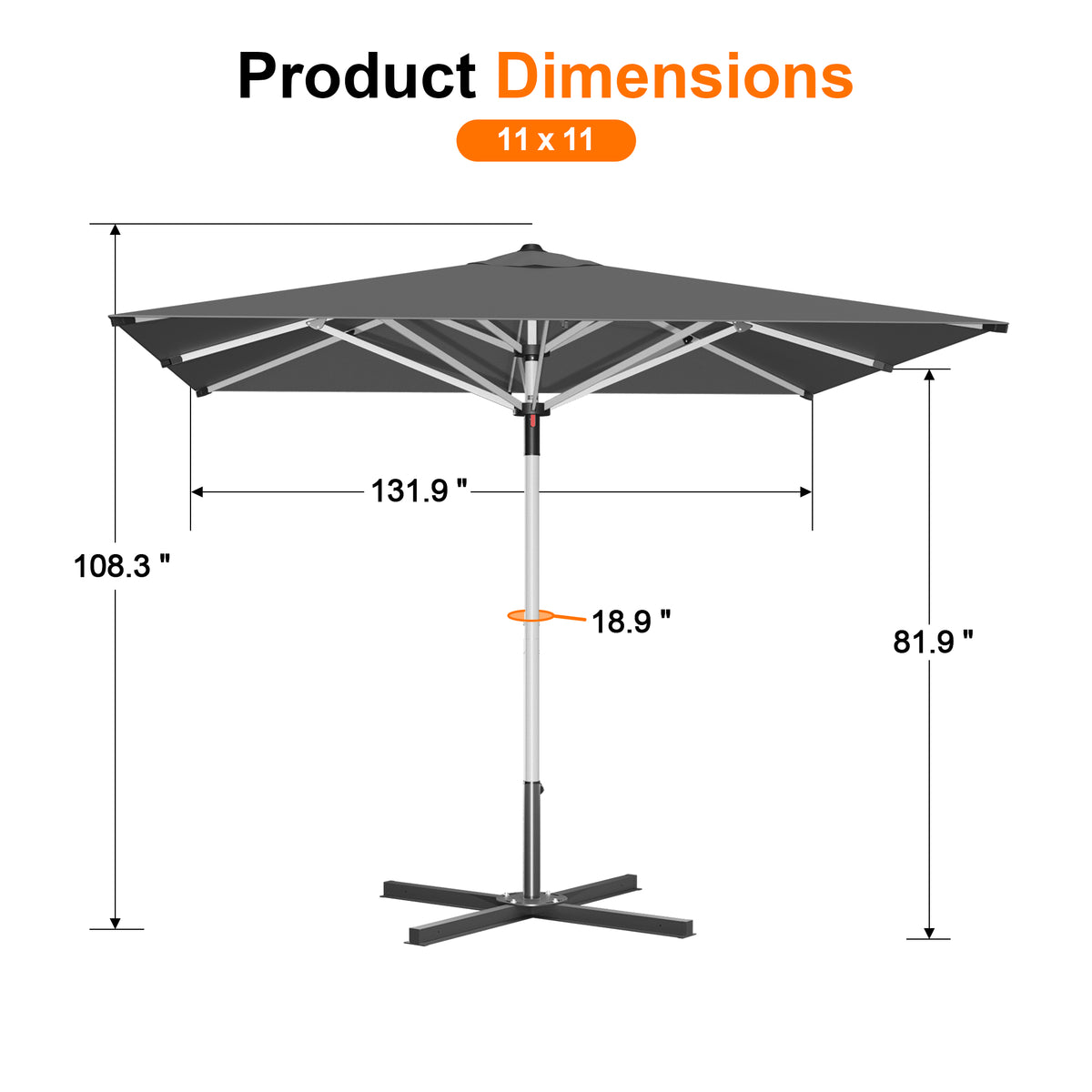 Patioslife 9ft, 10ft & 11ft Patio Umbrella – Round & Square Heavy Duty Aluminum Outdoor Market Umbrella with Double Vented Canopy