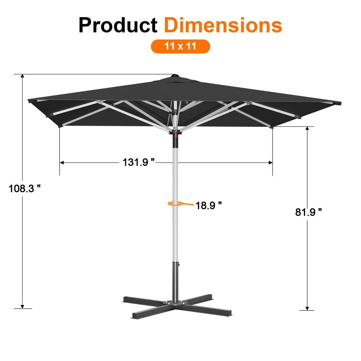 Patioslife 9ft, 10ft & 11ft Patio Umbrella – Round & Square Heavy Duty Aluminum Outdoor Market Umbrella with Double Vented Canopy